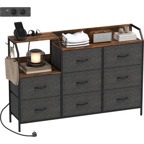Ranger et Recharger au Quotidien Commode Tissu Industrielle 8 Tiroirs avec Station de Charge et Crochets (1/5)