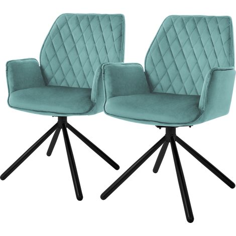 ML-Design Set 2x Sedie da Sala da Pranzo in Velluto Verde Salvia Poltrona Girevole a 180 ° Imbottita con Gambe in Metallo Sedia da Soggiorno Braccioli e Schienale Poltroncine Ergonomiche da Cucina