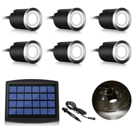 Lot de 6 spots LED solaire encastrables pour extérieur, IP67, étanche, 0,2 W, Ø 32 mm, intérieur extérieur, terrasse, cuisine, jardin, 4000 K (blanc froid)