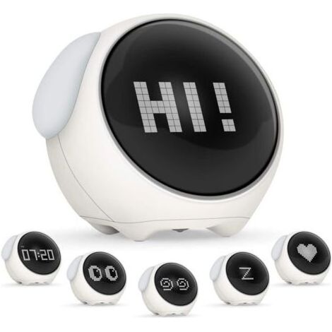 Réveil Enfant, Réveil Numérique Rechargeable, Réveil Mignon Enfants Emoji, Horloge pour Enfants avec Veilleuse à Commande Vocale, Apportez 2 Réveils, 5 Voix, Fonction Snooze, Date, Températur (1/5)
