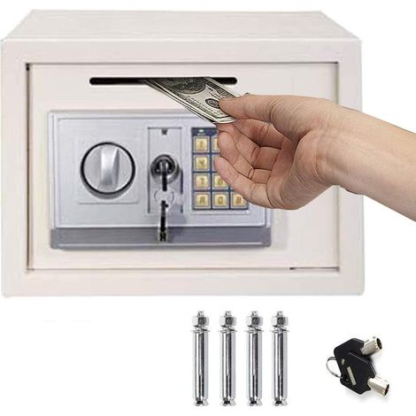16L Digital Steel Safety Box Safe Electronic Security Coffer Safety Deposit Box 2 Manual Override Keys-Protect Money with Keypad Idea for Home Office Cash Money Passports White (1/5)