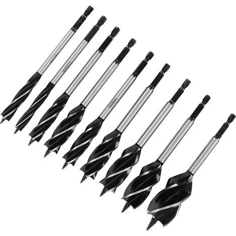 9-teiliges Holzbohrer-Set aus hochkohlenstoffhaltigem Stahl, 4-schneidig, 4-Nut-Sechskantschaft (1/5)