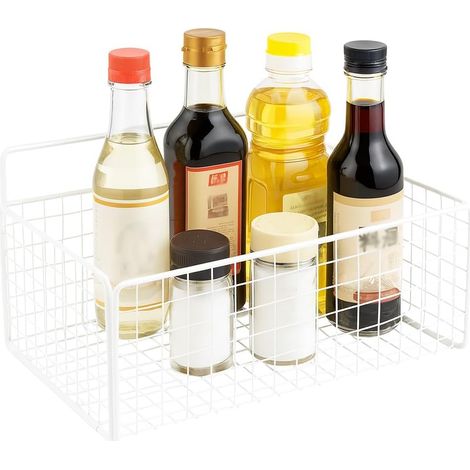 Metal Hanging Shelf, 1 Piece, White, Wall Mounted Basket without Drilling, Storage for Kitchen, Bathroom, Pantry, Bedroom, Cabinet, Metal Basket (1/5)