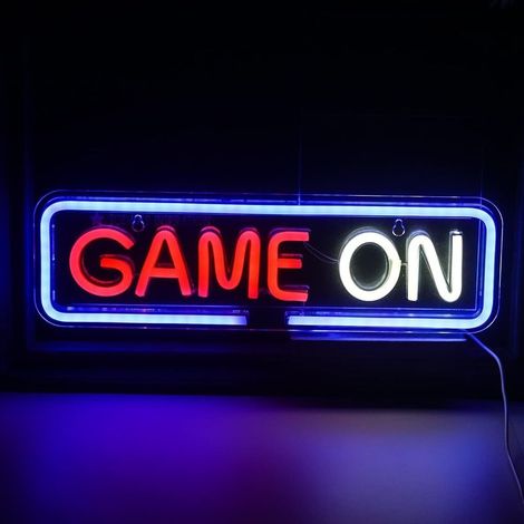 Signe en néon rouge et blanc 1pc Game on pour décoration murale,USB pour famille,chambre d'enfant,bar,chambre de fête (1/5)