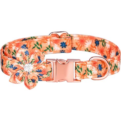 Collier chien fleuri Jpetyy, réglable chat femelle, motif floral, pour petit chiot et chaton, laisse de cou rose, accessoire animal élégant et doux. (1/5)