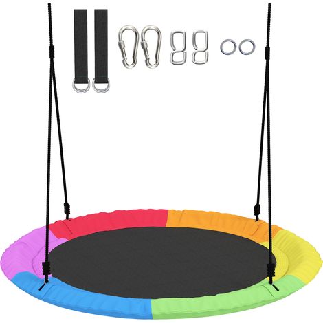 Altalena a Nido per Bambini 3-8 Anni Ø100x180 cm con Corde e Cinghie in PE e Tessuto Oxford Multicolore (1/5)