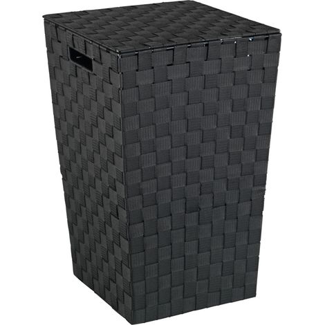 Wenko – Panier à linge noir 48L avec couvercle – Tressage plastique effet osier – Dimensions 33 x 53 x 33 cm – Design carré (1/5)
