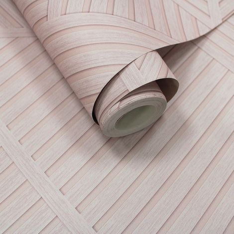 Holden Decor Wood Effect Geometric Faux Wooden Panel Light Pink Wallpaper (1/2)