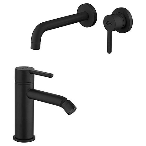 Set Rubinetti Jacuzzi per lavabo a parete e bidet senza scarico serie Sunset YO nero opaco (1/5)