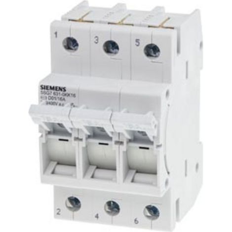 Siemens MINIZED, Sicherungslasttrennschalter, D01, 3-polig, In: 16 A, Un AC: 400 V, 5SG76310KK16 (1/2)