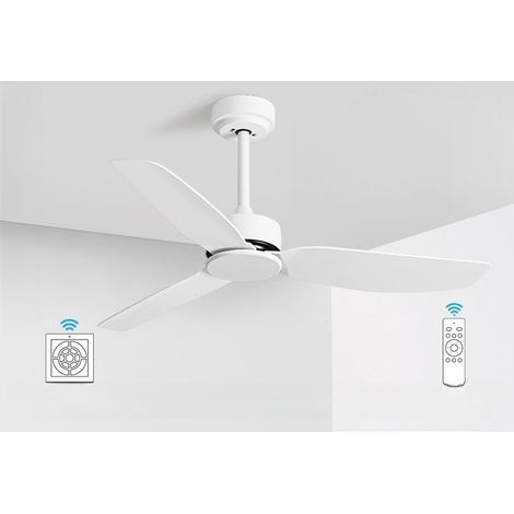Ventilateur de plafond 114 cm sans lampe, silencieux, moteur réversible, 6 vitessesTélécommandeBlanc (1/3)