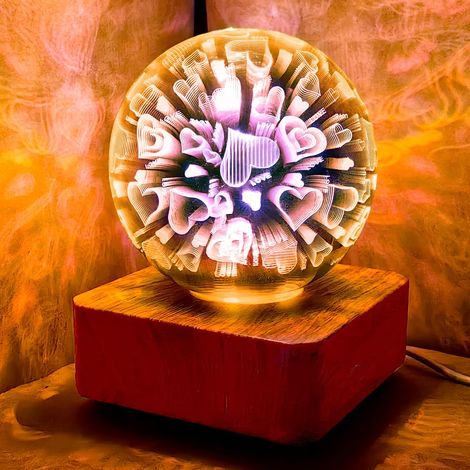 Veilleuse 3D LED Cœur d'Amour - Lampe Lumière d'Ambiance ABS + Base Bois, Plusieurs Couleurs, Décoration Chambre, Cadeau Idéal