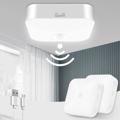 Lot de 2 plafonniers rechargeables à détecteur de mouvement : 500 Lumens, 5000 K — Éclairage sans fil sur batterie- pour placards, escaliers, couloirs (1/5)