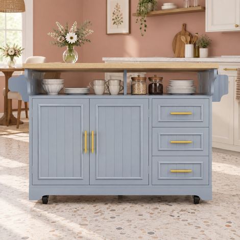 Mobiler Küchenwagen 120x40x95 cm aus MDF und Metall Blau-Grau mit Stauraum – MEUBLIV (1/5)