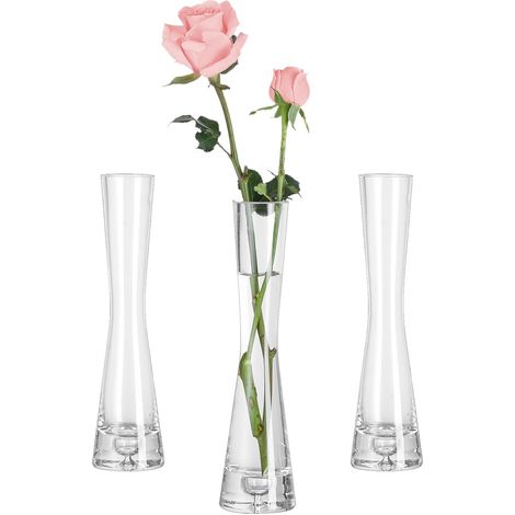 Vase en Verre Lot De 3, Vases à Fleur de 20cm, Cristal Clair pour Centre de Table, Hauts et Fins pour Salon, Mariage (1/5)