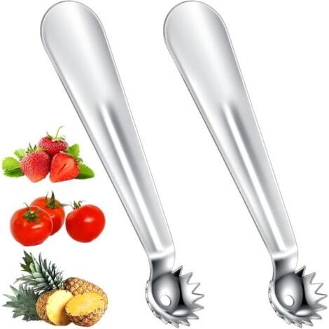 Pair Lntyq 2 Pcs Dénoyauteur de Tomates en Acier Inoxydable Cuillère Parisienne Multifonction pour Fraises Équeuteur de Fruits et Légumes Ustensiles de Cuisine à Manche Ergonomique Pour Tomates Fraise