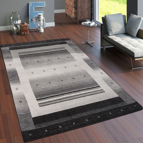 Paco Home Teppich Wohnzimmer Kurzflor Ethno Design Geometrisch Handgearbeitet Gabbeh 120x170 cm, Grau 2