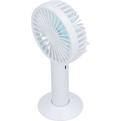 Ventilateur électrique portable à 4 pales et 3 vitesses réglables, rechargeable par USB, avec base (blanc). (1/5)
