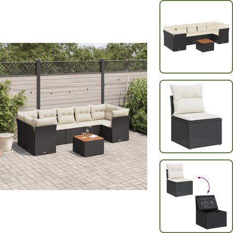 The Living Store Salon de jardin 8 pcs avec coussins noir résine tressée - Ensemble Salon De Jardin - Mobilier Extérieur - Canapé Jardin - Résine Tressée - Rotin Synthétique (1/5)