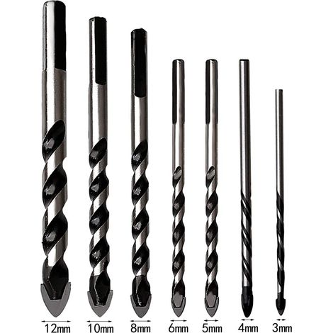 Lot de 7 forets multi-matériaux en carbure de tungstène pour porcelaine,carrelage,béton,mur de brique,verre,miroirs,maonnerie en plastique et bois (3/4/5/6/8/10/12 mm) GROOFOO