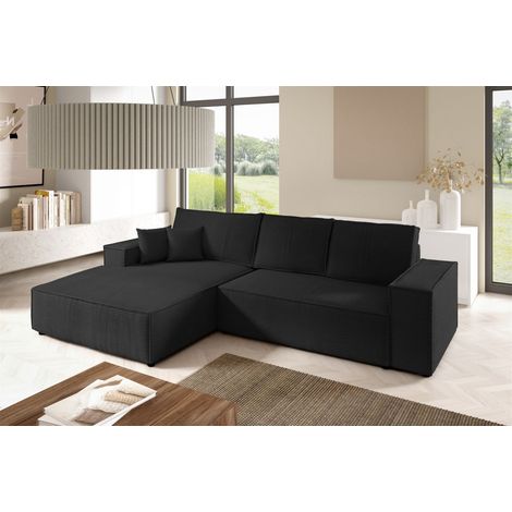Ecksofa Schlafsofa CORUNIA Stoff Poso Schwarz Ottomane Links (1/5)