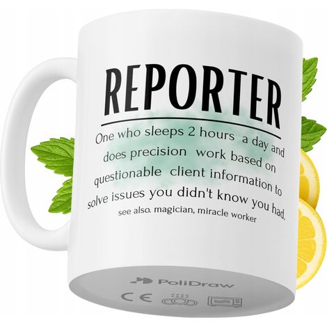 Mug humoristique pour reporter, avec un texte amusant et un design graphique original. Idéal pour les anniversaires, les fêtes et les occasions spéciales. Mug premium pour la maison, le bureau et le t (1/5)