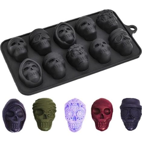 2 teilige Silikon Totenkopfformen Schokoladenformen Halloween Küchenutensilien Silikon Backmatte Silikon Backformen für Halloween Schokolade, Bon (1/5)