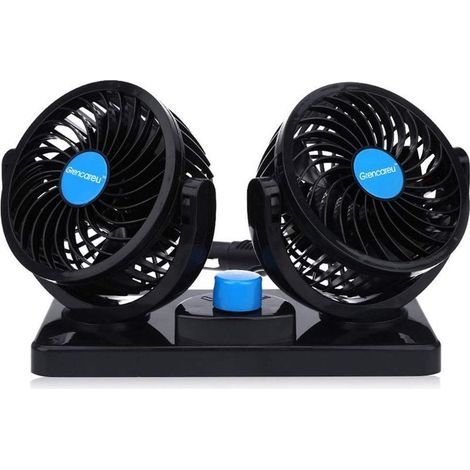 12V-Elektrolüfter für Pkw und Lkw, 360°-Drehung, 2 einstellbare Geschwindigkeiten, Doppel-Autolüfter mit Zigarettenanzünder. (1/5)