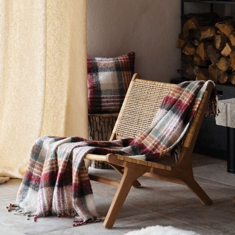 Plaid tartan Ecossais - Effet mohair Bordeaux 127x152 cm (1/2)