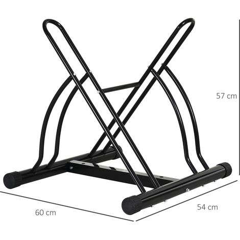 Porte-vélos sur pied (pour 2 vélos avec une largeur de pneu jusqu'à 6,5 cm), cadre en acier noir réglable, 60 x 54 x 57 cm (1/5)