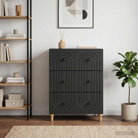 Commode à 3 tiroirs noir en bois d’ingénierie 66 x 34,5 x 90 cm - PANGIVO (1/5)