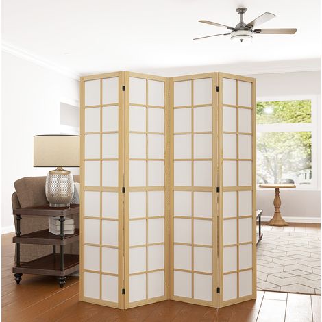 Biombo plegable (160x1.7x170 cm), separador de ambientes, diseño minimalista, madera, natural (1/5)