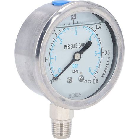Manomètre 1/4 NPT Niveau de précision 2,5 Cadran transparent Vide avec boîtier en acier inoxydable 0 à 0,6 MPa (1/5)