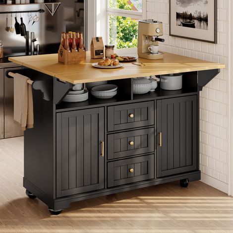 MEUBLIV Isola da cucina 120 x 40 x 95 cm nera, estensibile su entrambi i lati con ruote (1/4)