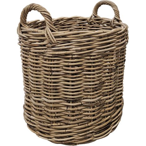 Panier rond H. 43 cm avec anses en kubu naturel tressé - INAYA