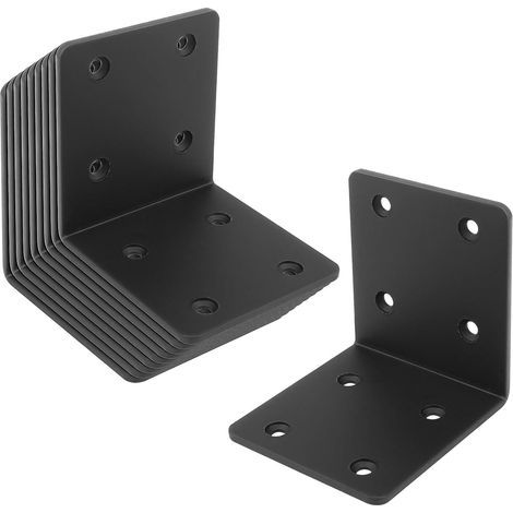 Lot de 10 Equerre de fixation, 70x70x50mm, épaisseur 2mm, cornières équerres métalliques, supports noirs en angle perforé en acie (1/3)
