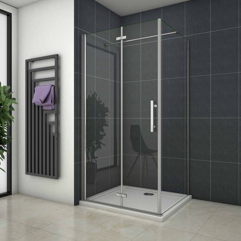 Océan Cabine de douche pivotante et pliante 70x80x185cm en verre de sécurité, 1 porte de douche 70cm + 1 paroi latérale + barre 90cm recoupable (1/5)