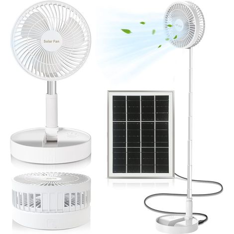 Ventilateur de Table Pliable, Sur Pied Solaire Rechargeable USB 3 Vitesse, Télescopique de Bureau Réglable en Hauteur, de Sol pour Camping Maison Voyage (1/5)