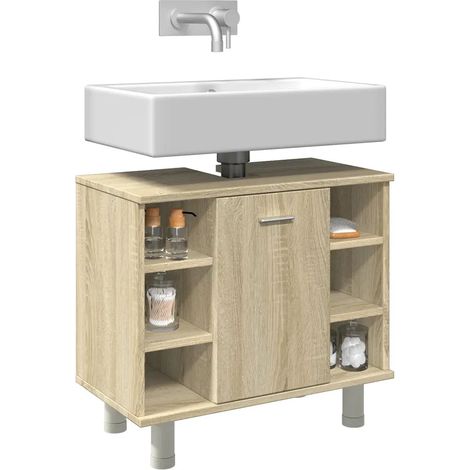 Mobiletto da bagno salvaspazio di design 60 x 32 x 53 cm realizzato in legno composito di rovere Sonoma 020050775