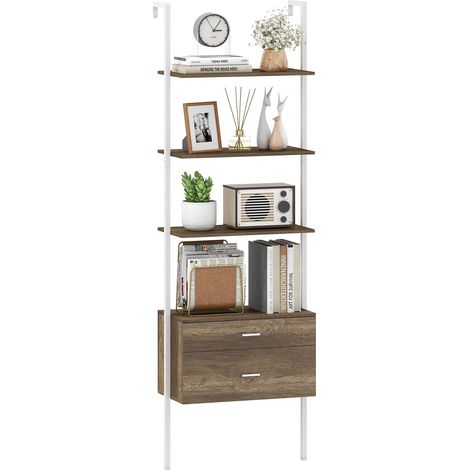 COSTWAY Libreria a Scala 184 cm, Scaffale da Parete a 6 Ripiani con 2 Cassetti e Struttura in Metallo, Ripiano Espositivo Aperto Moderno per Soggiorno Studio Ufficio, 60 x 30 x 184 cm (Naturale) (1/5)