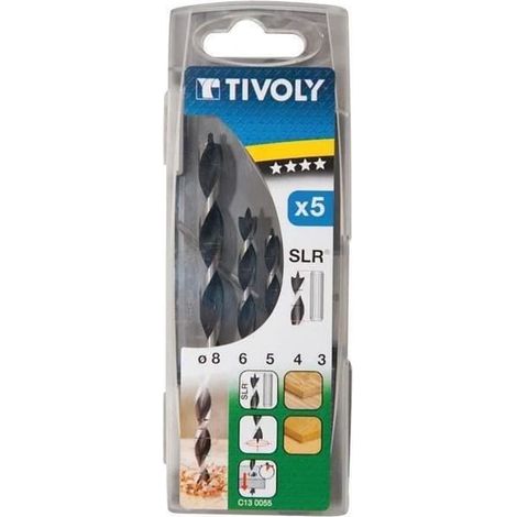 Marque - TIVOLY - Coffret de 5 forets à bois avec 3 embouts SLR - Diamètres 3, 4, 5, 6 et 8 mm (1/3)