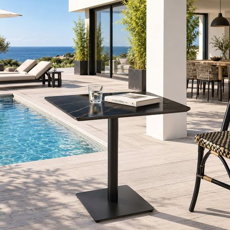 ICARE - Ensemble n°2: table bistrot 70x70cm en céramique marbré noir (1/5)