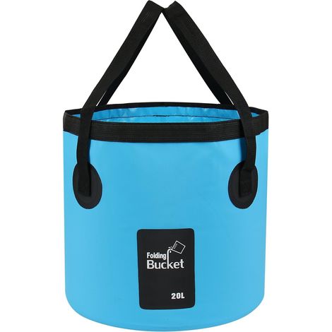 Faltbarer Eimer, 20 l, tragbarer Falteimer, Autowascheimer, geeignet für Camping, Wandern, Angeln, Reisen, Blau