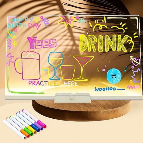 Lot de 10 Tableau lumineux Message LED, 30x20cm tablette lumineuse dessin enfant, avec Support Réglable,70 Stylos de Couleur Idéal (1/5)