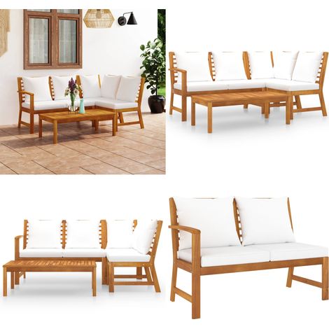 Salon de jardin 4 pcs avec coussin Crème Bois d'acacia solide - Mobilier De Jardin - Salon De Jardin - Meubles De Jardin - Set Salon De Jardin - Acacia Massif - Home & Living