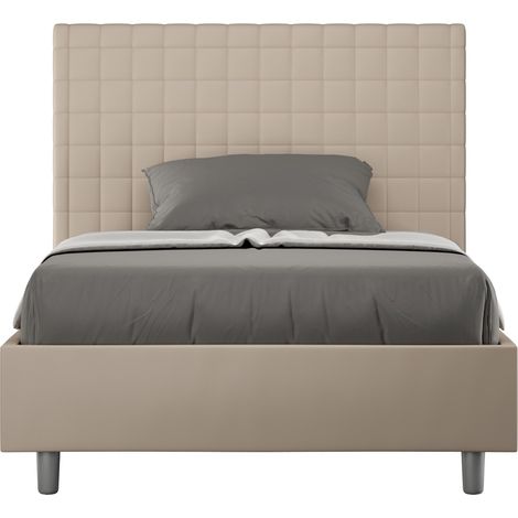 Lit capitonné 90x190 cm simili cuir café à carreaux Sunda- (1/5)