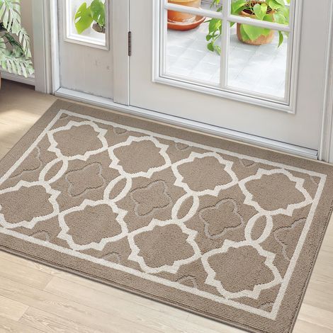 Tapis de porte 60 x 90 cm, tapis d'intérieur anti-salissures antidérapant, lavable en machine, ultra-absorbant - Beige foncé (1/4)