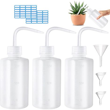 Set mit 3 graduierten Pipettenflaschen – Flexibler Kunststoff – Auslaufsichere Feindüse – Labor und Garten – 250 ml Transparent (1/5)