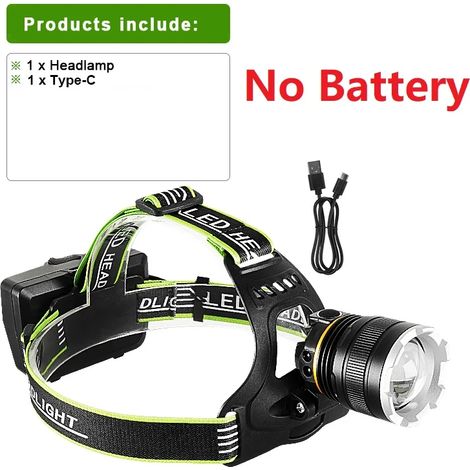 (Pile SET-C SANS) Lampe frontale LED rechargeable ultra-puissante avec éclairage blanc/jaune et zoom 3500 m pour le camping et la pêche. (1/5)