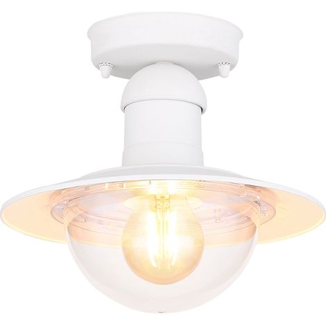 Plafonnier blanc Lampe d'extérieur Lampe de balcon Plafonnier d'extérieur, métal, 1x douille E27, DxH 23,6x21,5 cm (1/5)